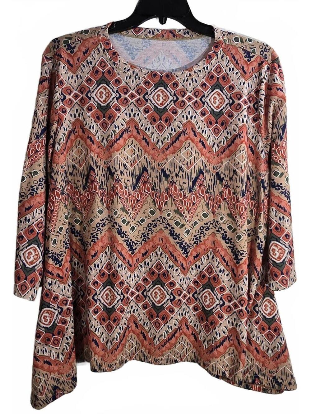 Lomon Women's Long Sleeve Geometric Pattern Top Size 2XL
